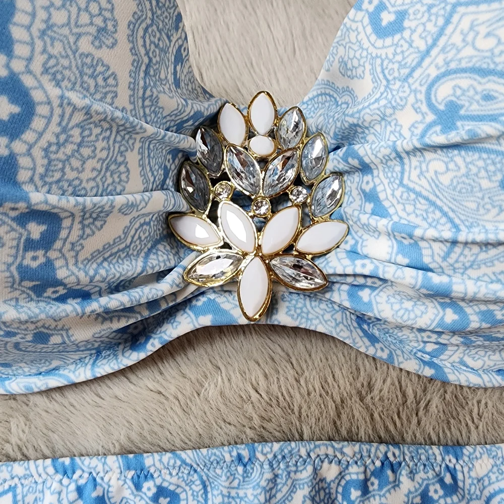 Victoria's Secret Light Blue Paisley Bandeau Bikini with Jewel Accent - Picture 2 of 4